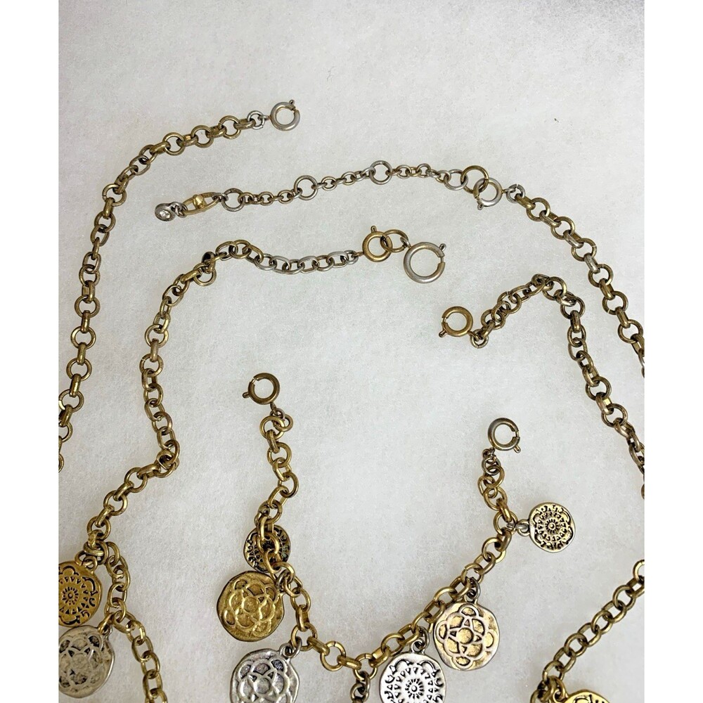 Vintage CAbi Coin Charm Necklace Bracelet Set Gold Silver Tone Convertible 3pc - Picture 8 of 16
